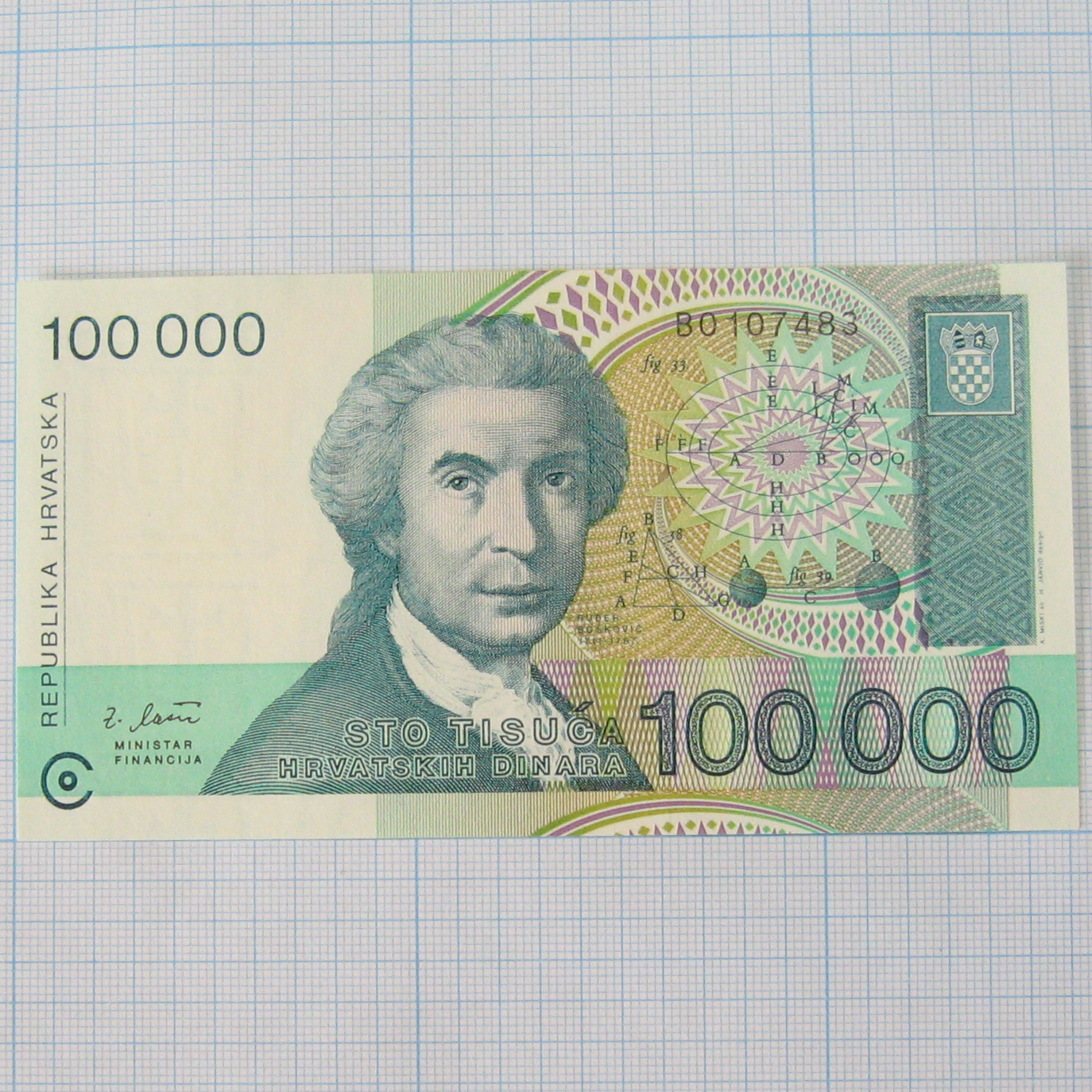 Купюра 100000 динар Хорватия 1993